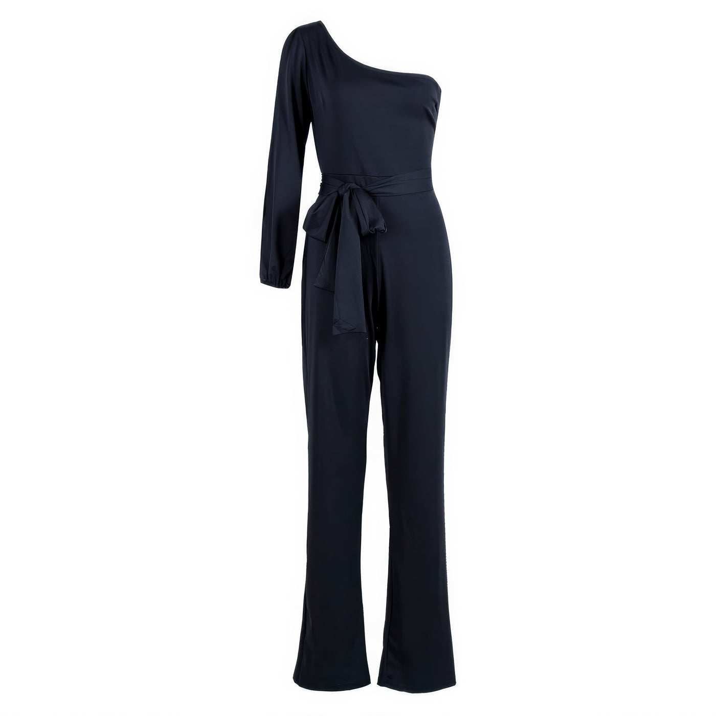 Verführerischer, schmaler One-Shoulder-Jumpsuit mit hoher Taille