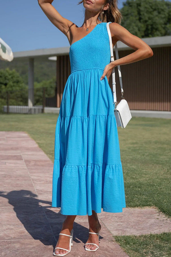 Off-Shoulder Sleeveless Layered Ruched Dress