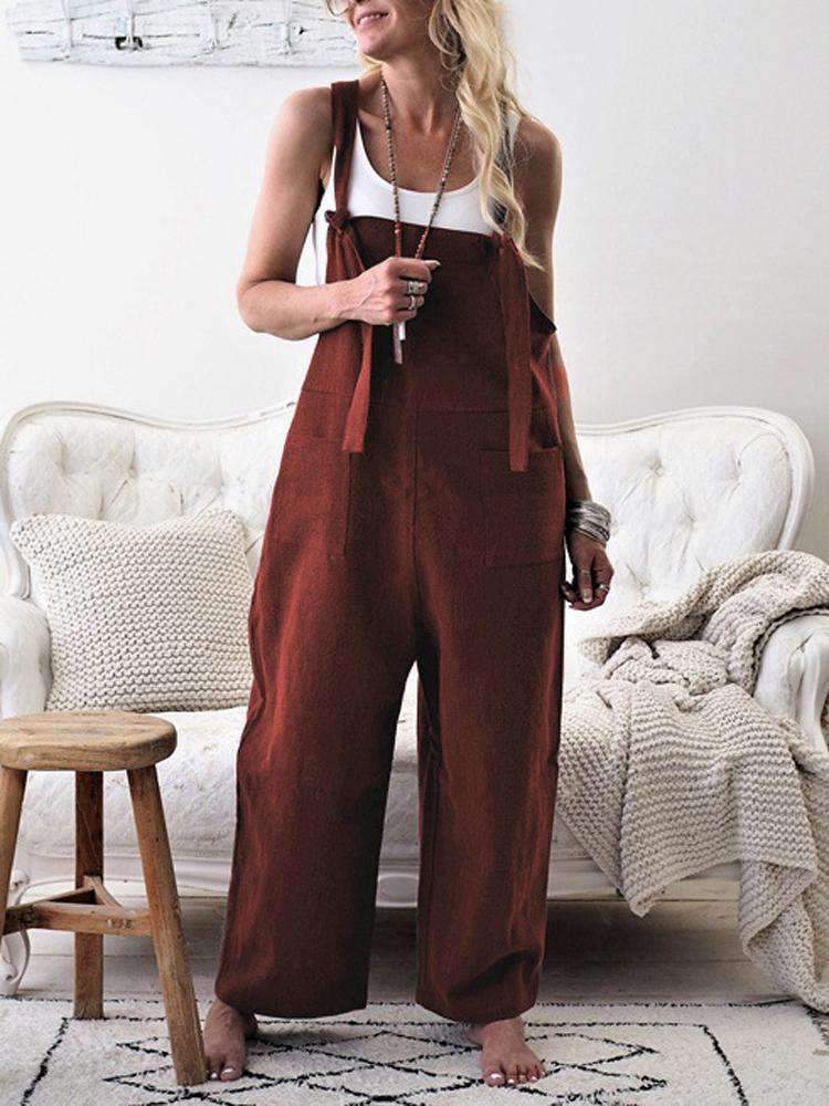 Modischer Jumpsuit mit eckigem Ausschnitt und Tasche vorne 