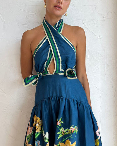 Summer Cross Tie Printed Casual Resort Dress