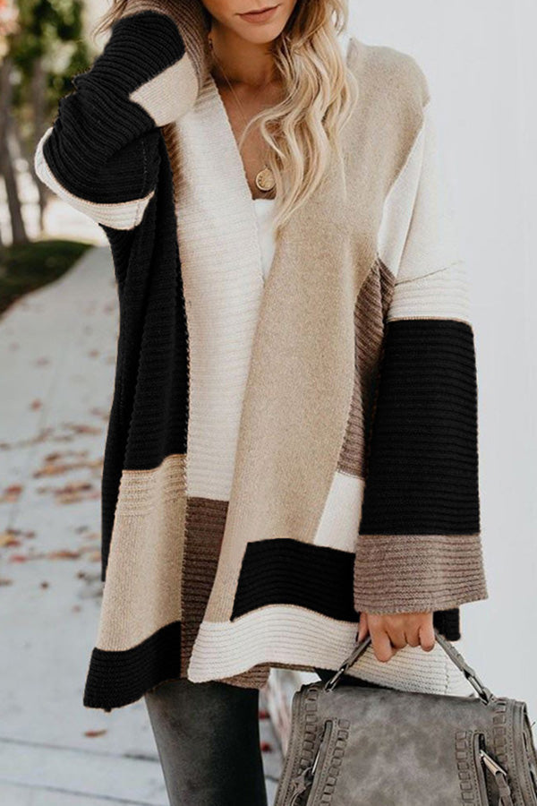 Cardigan pull ouvert sur le devant en blocs de couleurs