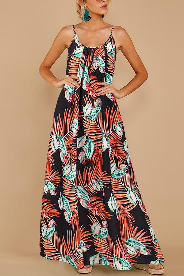 Sleeveless suspender print dress