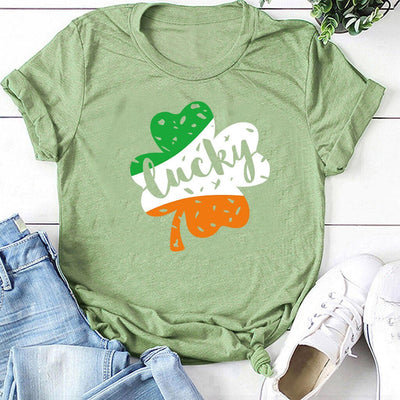 Women's St. Patrick's Day Lucky Letters Print Loose Short Sleeve Tee