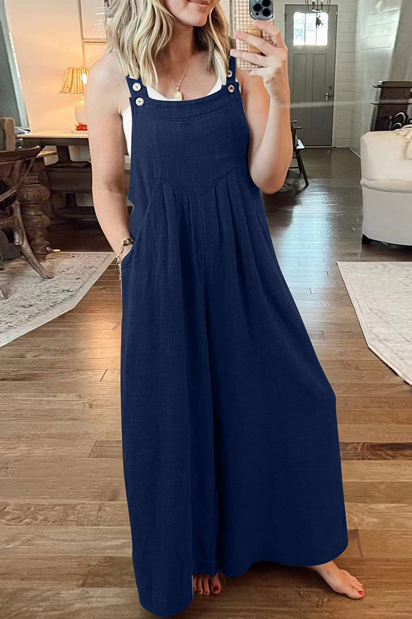 Cotton and linen loose casual one-piece wide-leg overalls