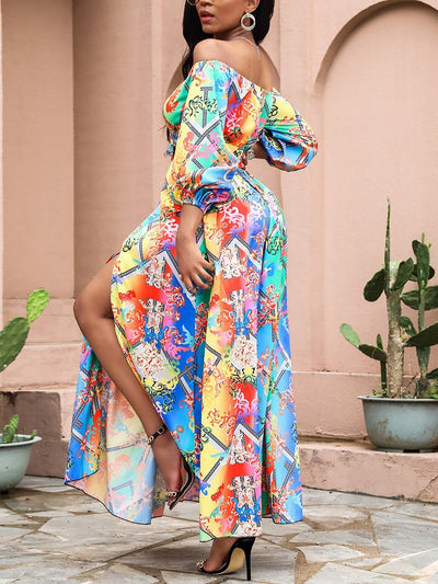 Elegant Tube Top Three-color Printed Dress