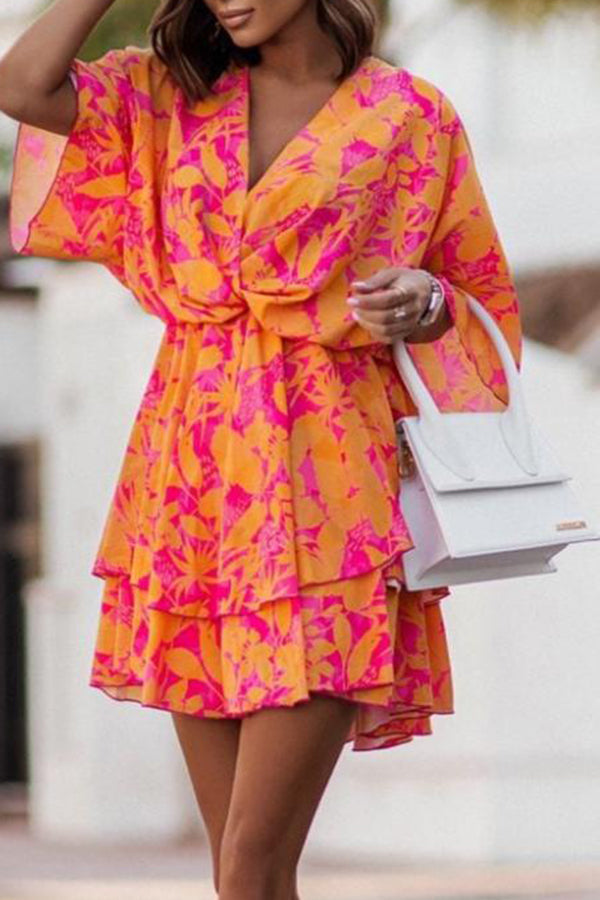 Printed Doll Sleeves Mini Dress