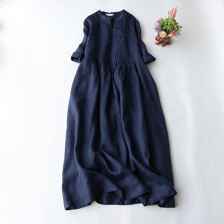 Accordion Pleated Loose Solid Color Dress