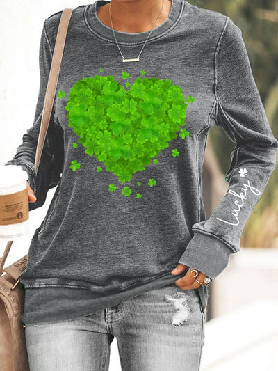 Sweatshirt mit Kleeblatt-Print für Damen zum St. Patrick's Day 