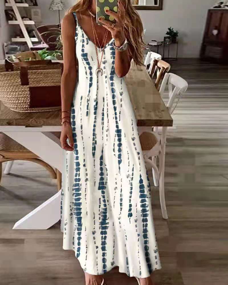 Casual  Tie-dye Printed Maxi Dress