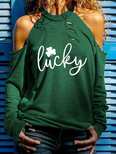 Women's Lucky Shamrock Print Casual Tee Shirt