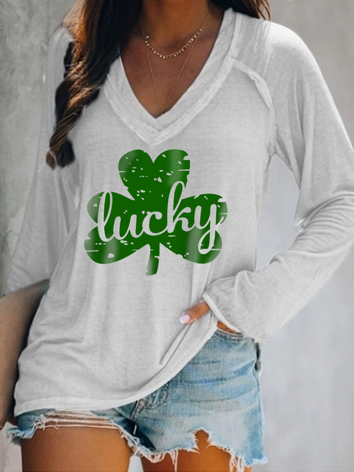 T-shirt décontracté à manches longues Lucky Shamrock pour femmes 