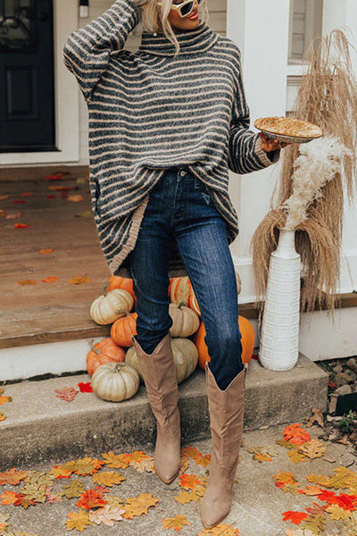 Stripe Pocketed Tunic Sweater