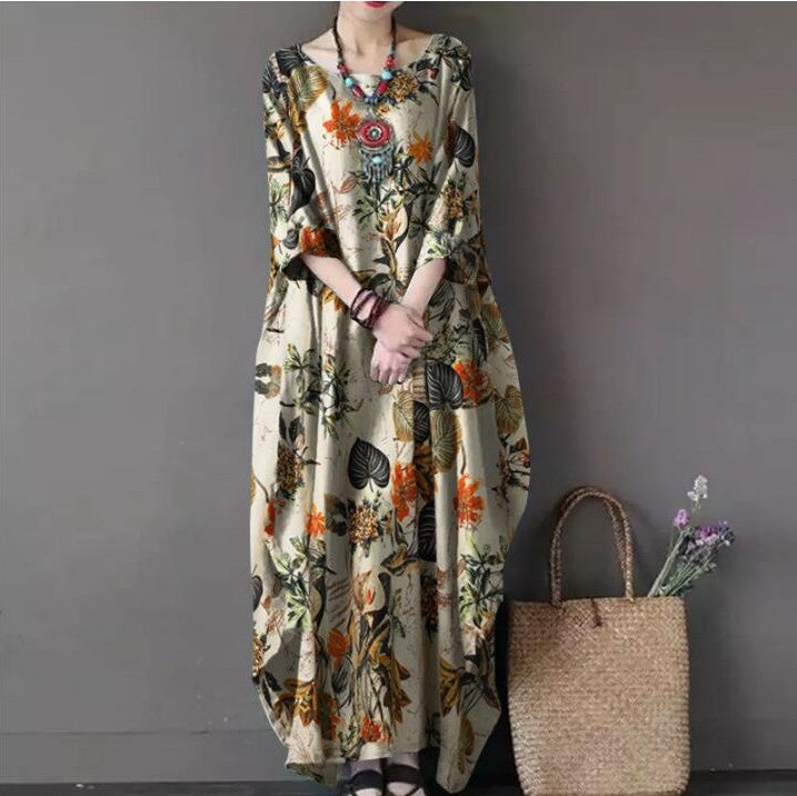 vintage print loose dress