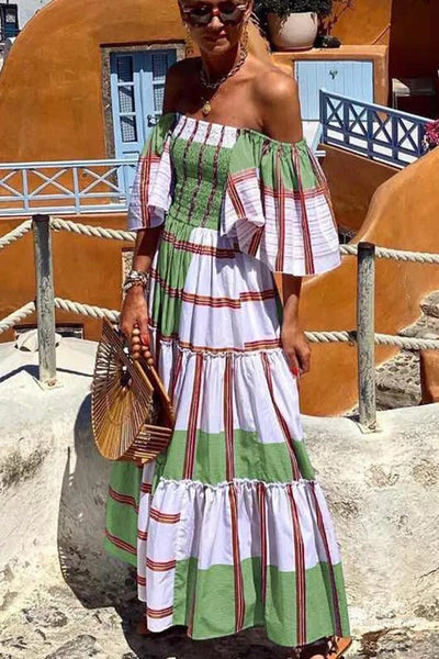 Festivalwetter, schulterfreies Urlaubs-Maxikleid