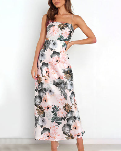 Summer Lace Printed Satin Elegant Dress