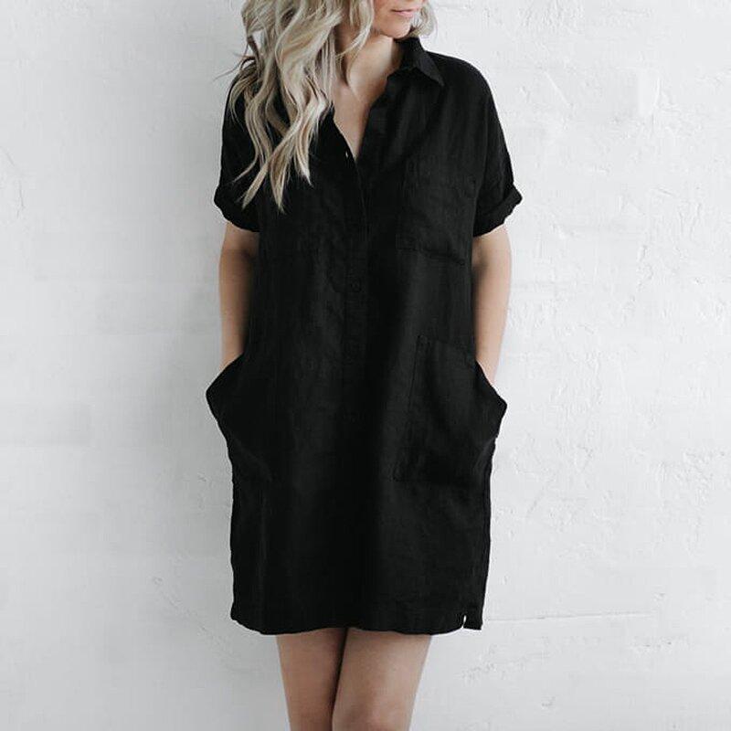 Casual Linen Pockets Mini Dress