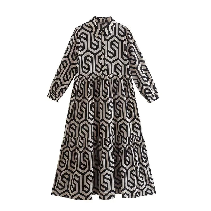 Robe midi imprimée à motif géométrique 