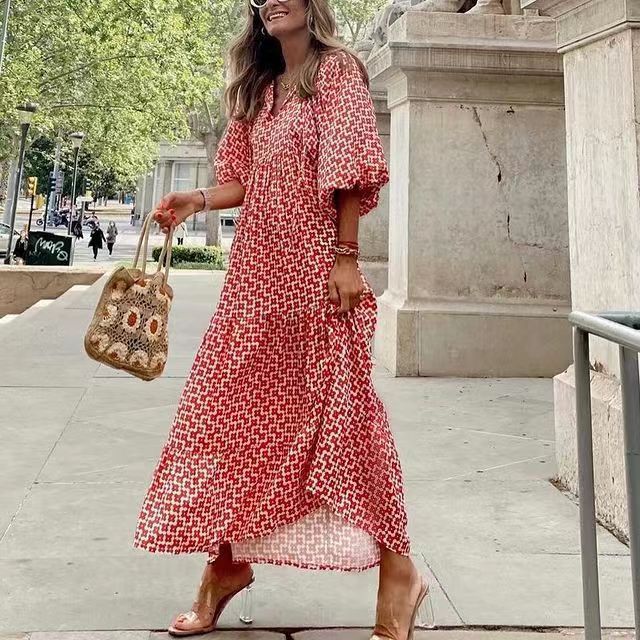 Boho Style Puff Sleeves Dress