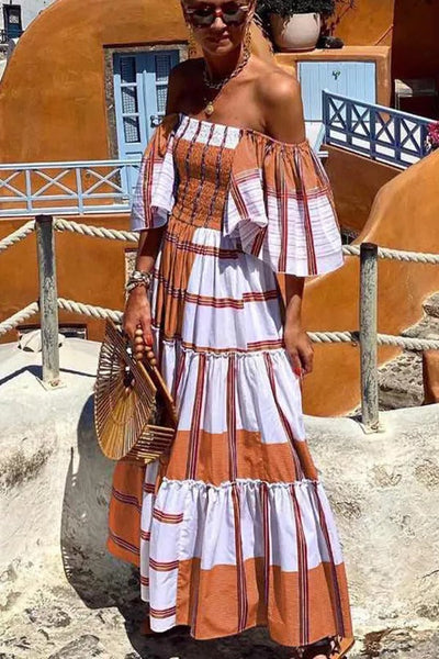 Festivalwetter, schulterfreies Urlaubs-Maxikleid