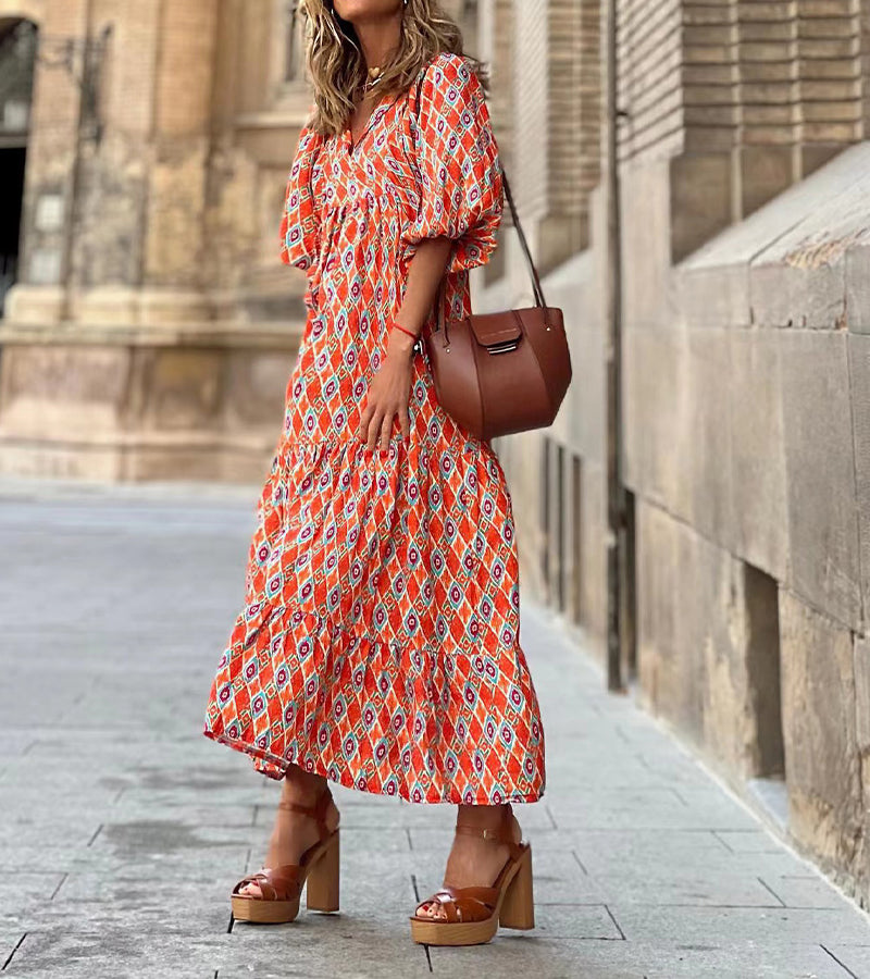 Boho Style Puff Sleeves Dress