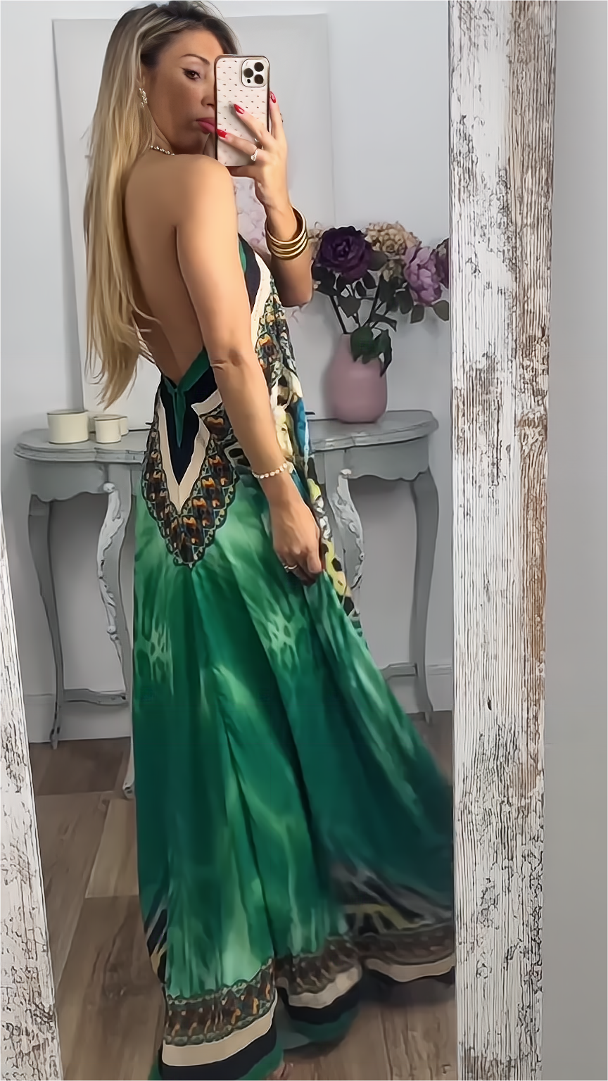 Rückenfreies Boho-Maxikleid mit Slip 