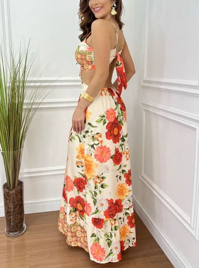 MONET Blooming Rose Tie Back Cut-out Maxi Dress