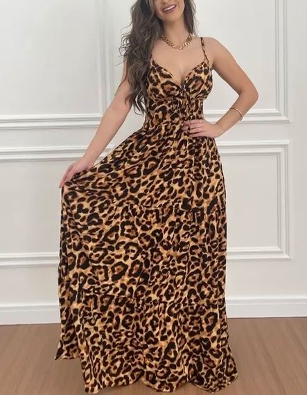 Robe longue à imprimé léopard 