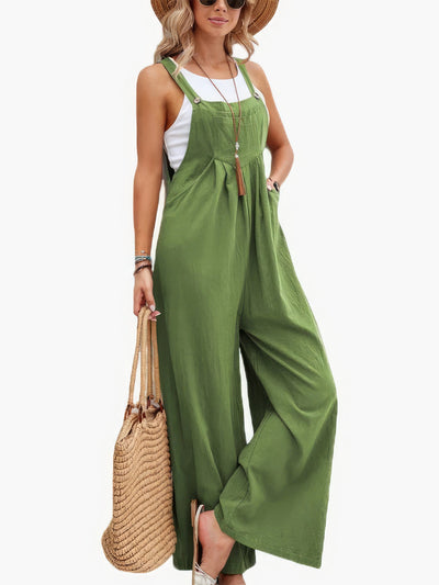 Lässiger Jumpsuit mit einfarbiger Tasche und weitem Bein