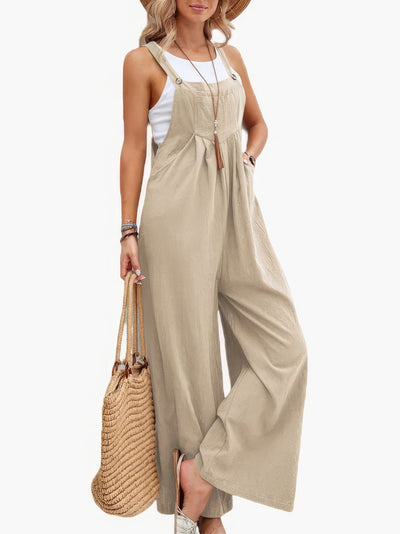 Solid Pocket Wide Leg Casual Jumpsuit