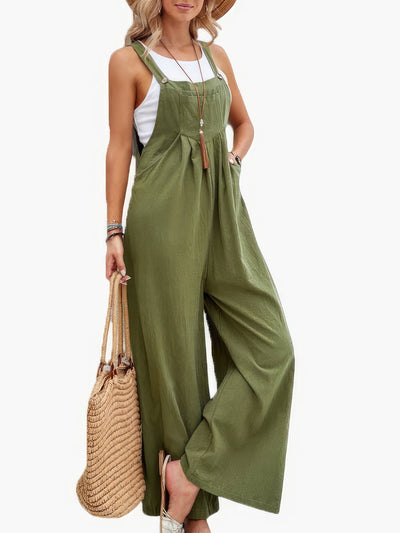 Lässiger Jumpsuit mit einfarbiger Tasche und weitem Bein